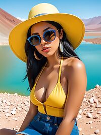 The 23 year old Cuban woman stands tall in the scenic Atacama Lakes backdrop