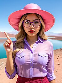 A 23 year old Mexican woman with large brown eyes stands near the Atacama Lakes